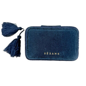 SEZANE Velvet Jewelry Box Peacock Blue Travel Embossed NWOT Hard Case Gift
